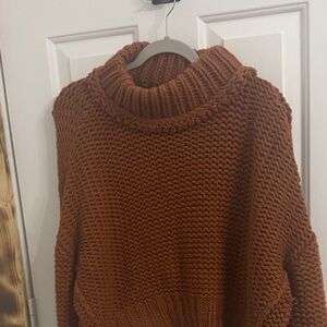 Free People Textured Mock Neck Sweater - Rust Brown